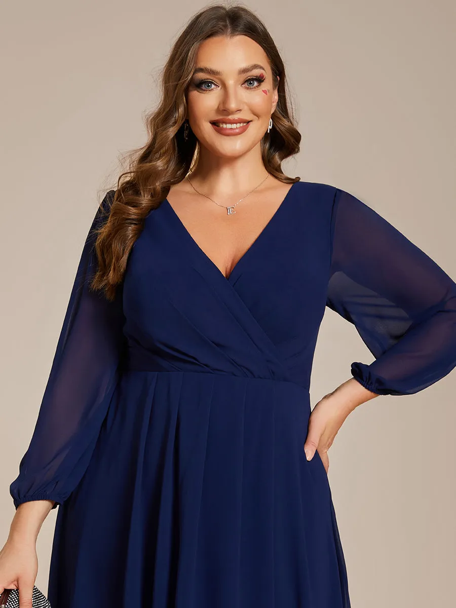 Plus Size Women's Knee-Length Wholesale Homecoming Cocktail Dresses With Long Sleeves