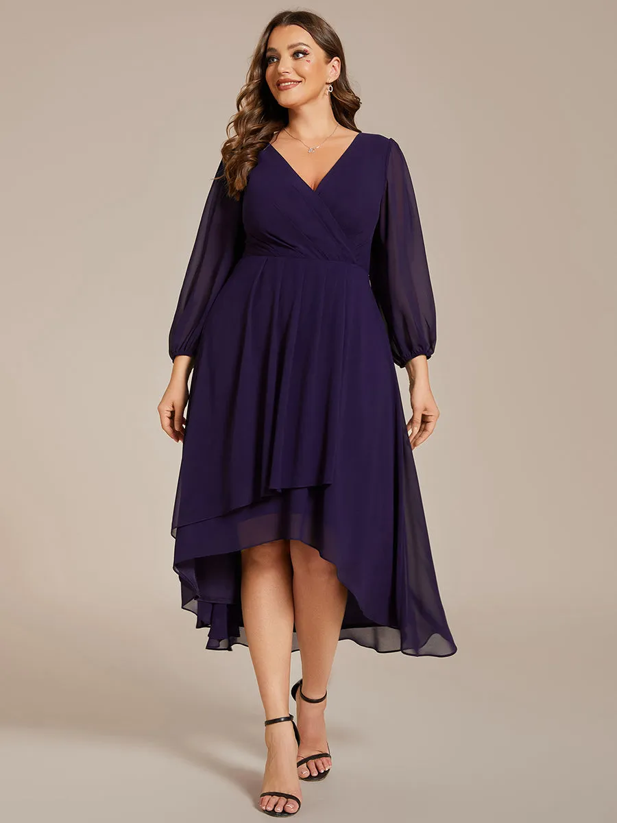 Plus Size Women's Knee-Length Wholesale Homecoming Cocktail Dresses With Long Sleeves