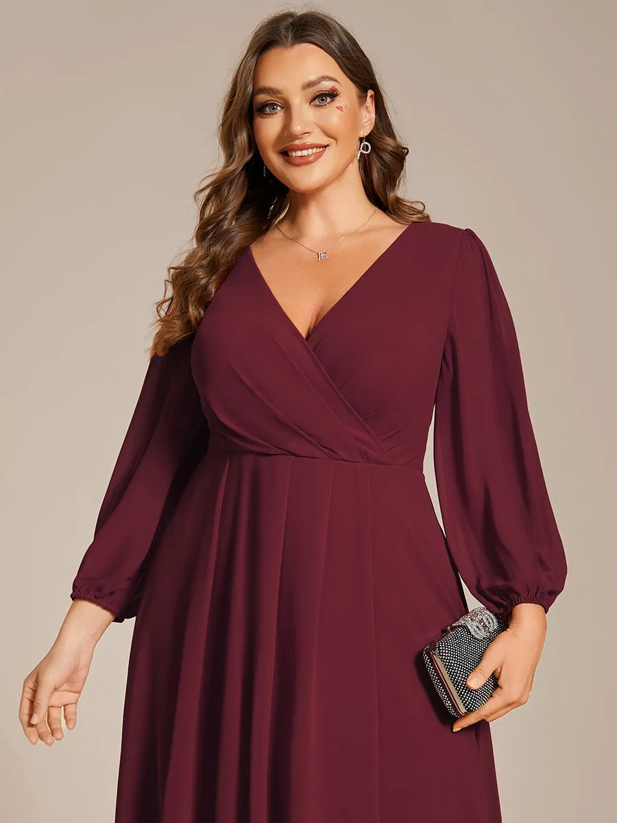 Plus Size Women's Knee-Length Wholesale Homecoming Cocktail Dresses With Long Sleeves