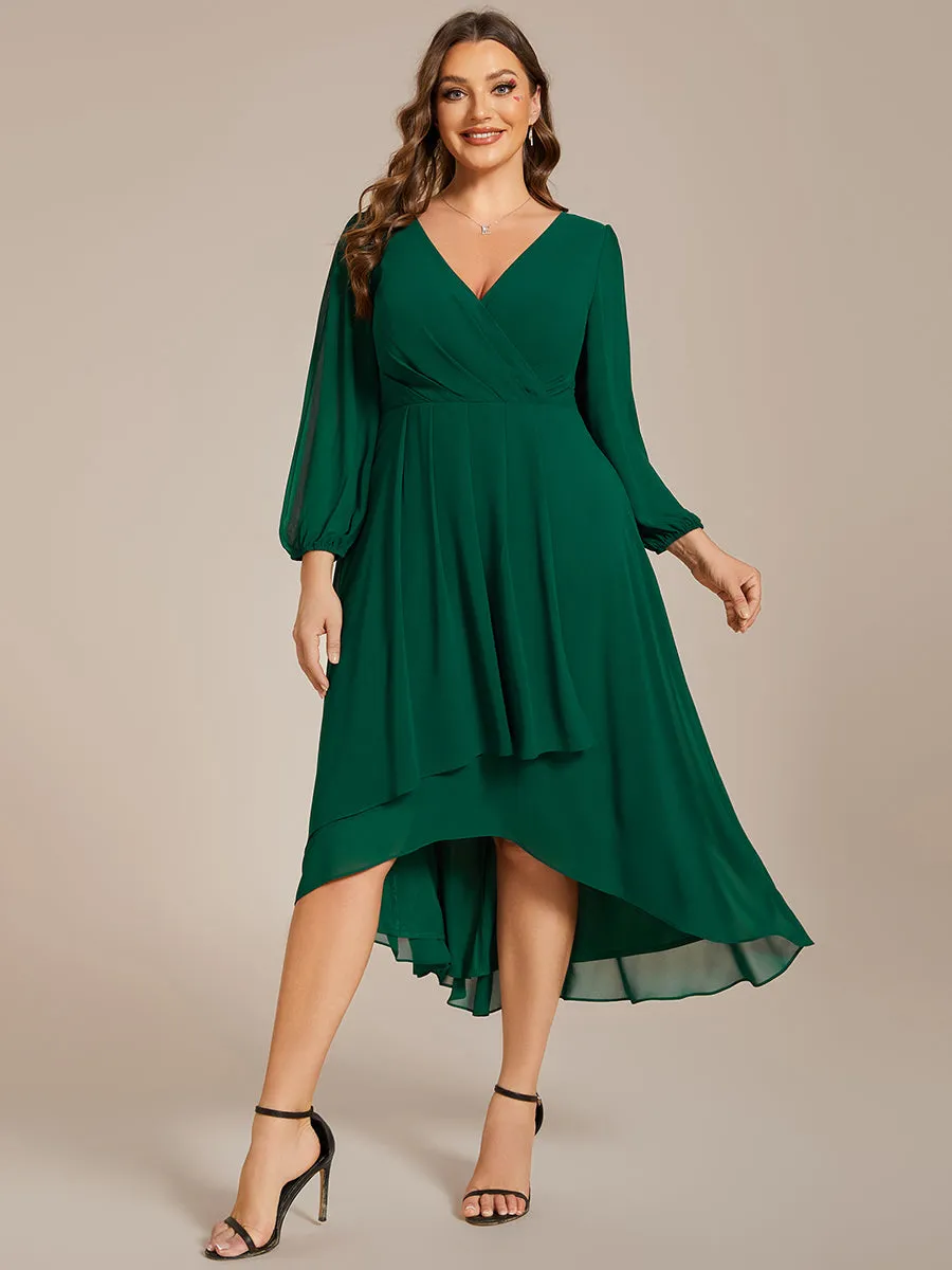 Plus Size Women's Knee-Length Wholesale Homecoming Cocktail Dresses With Long Sleeves