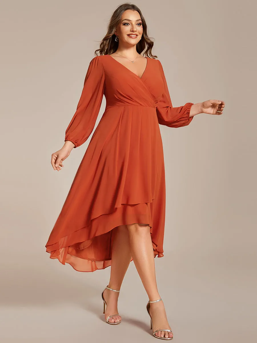 Plus Size Women's Knee-Length Wholesale Homecoming Cocktail Dresses With Long Sleeves