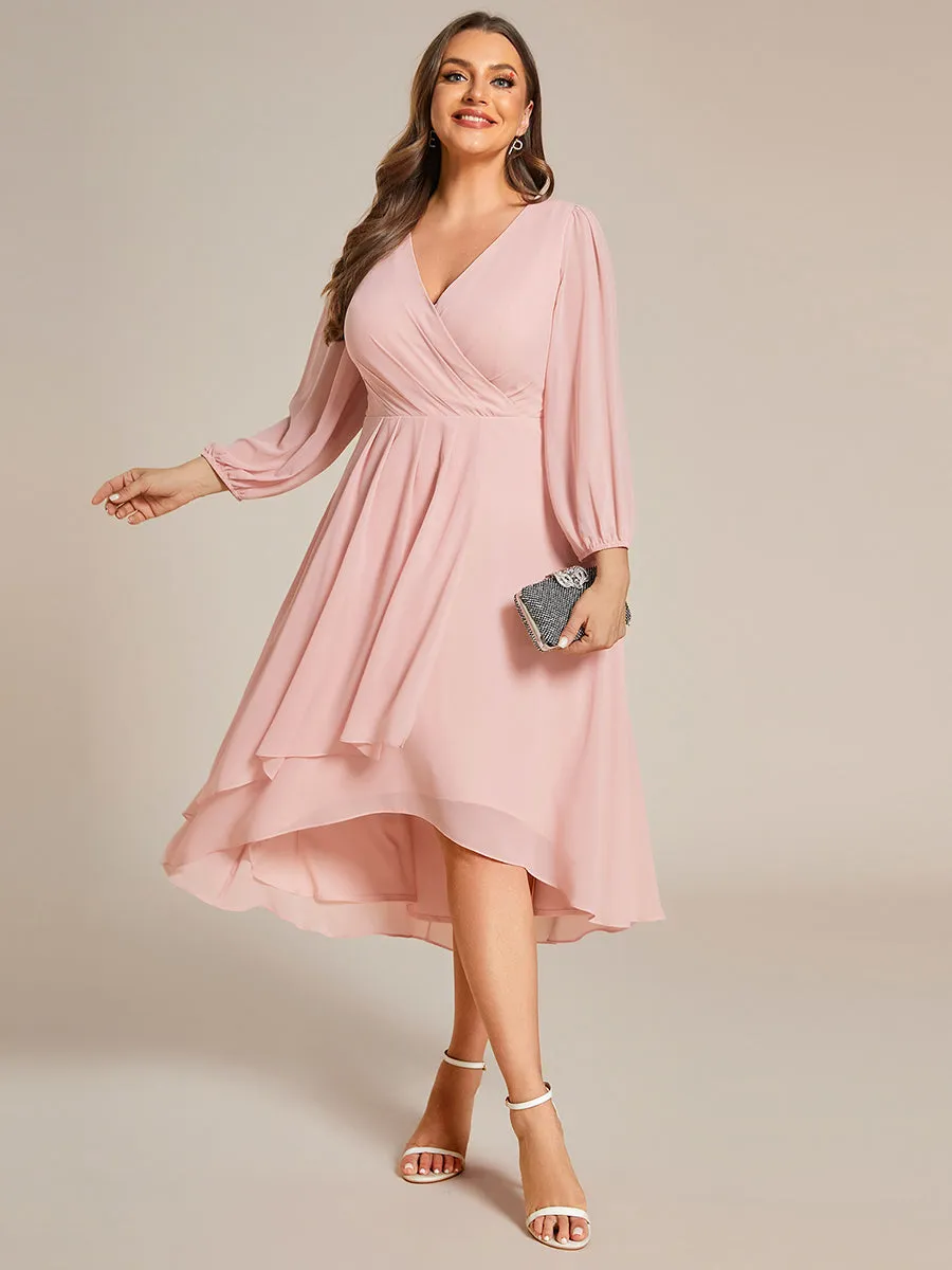 Plus Size Women's Knee-Length Wholesale Homecoming Cocktail Dresses With Long Sleeves