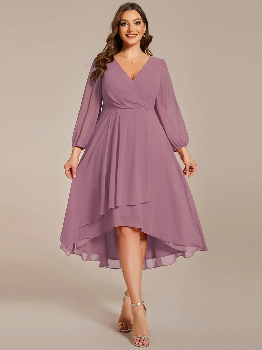 Plus Size Women's Knee-Length Wholesale Homecoming Cocktail Dresses With Long Sleeves