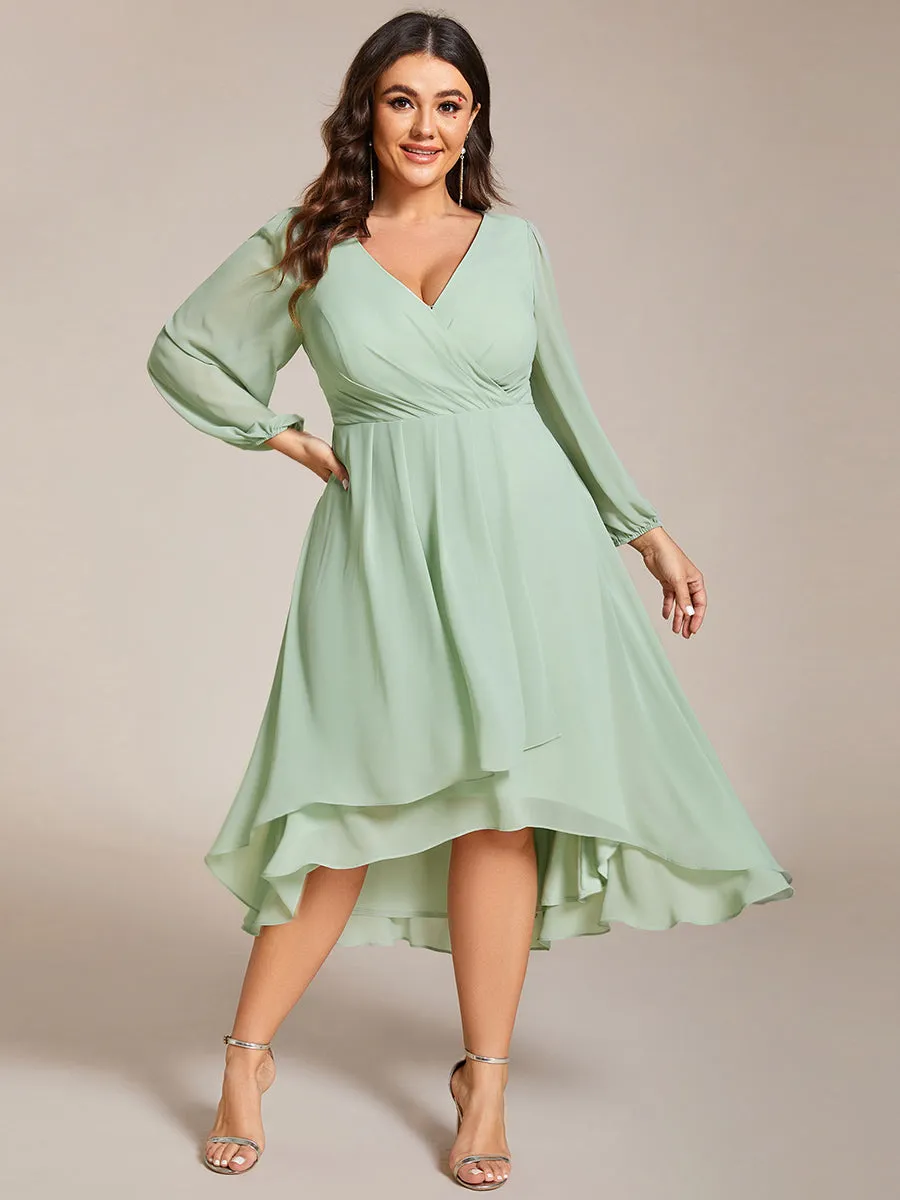 Plus Size Women's Knee-Length Wholesale Homecoming Cocktail Dresses With Long Sleeves