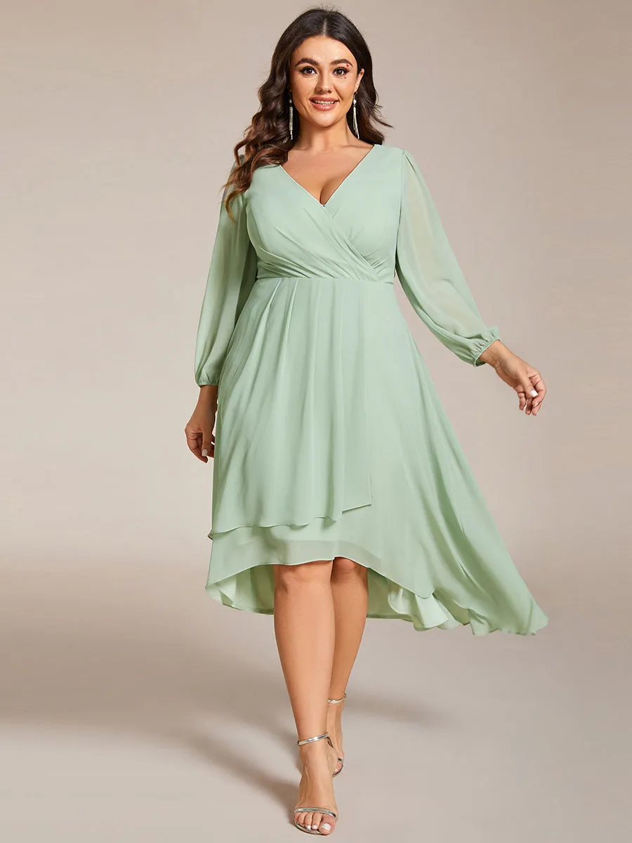 Plus Size Women's Knee-Length Wholesale Homecoming Cocktail Dresses With Long Sleeves