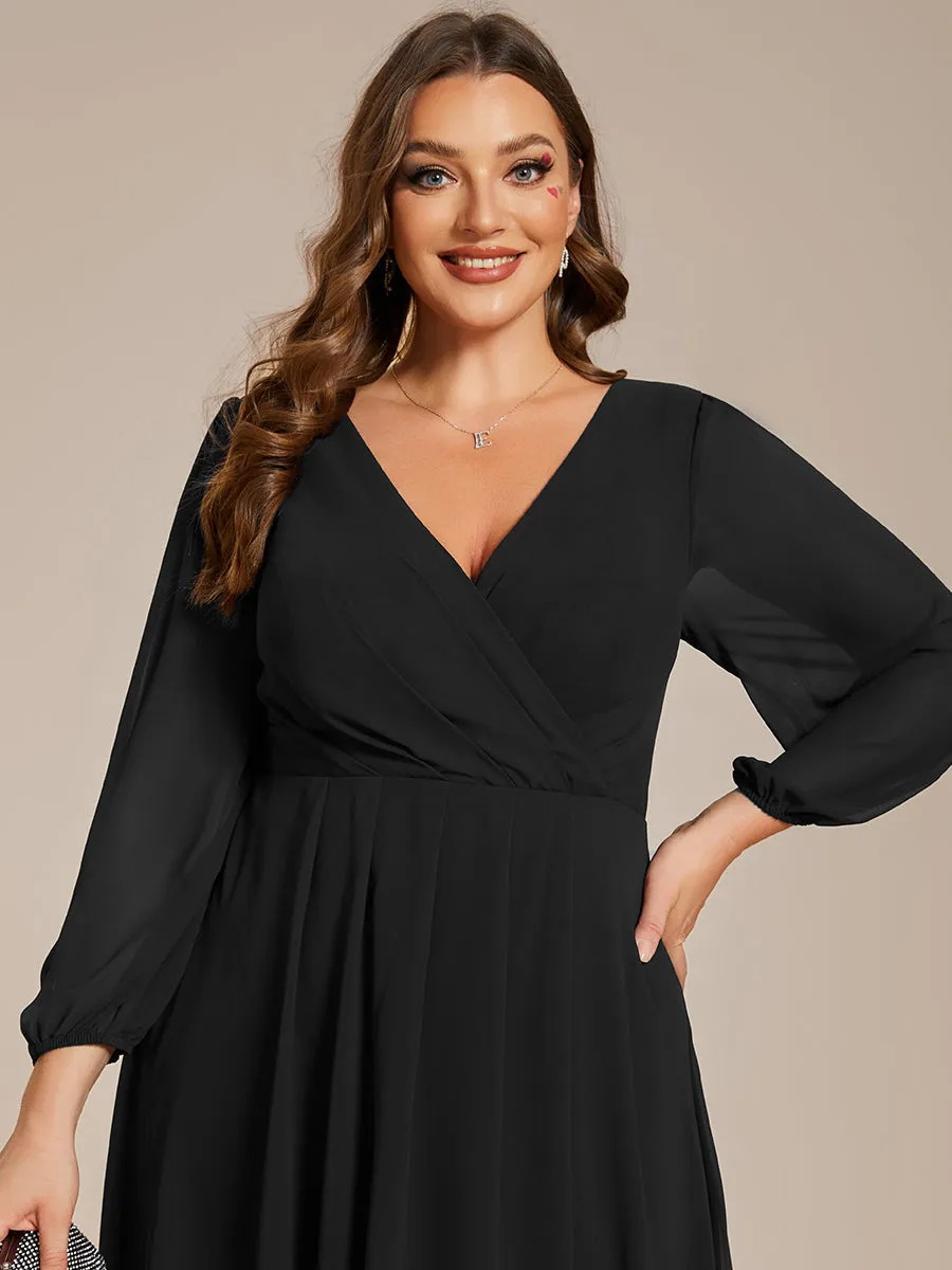 Plus Size Women's Knee-Length Wholesale Homecoming Cocktail Dresses With Long Sleeves