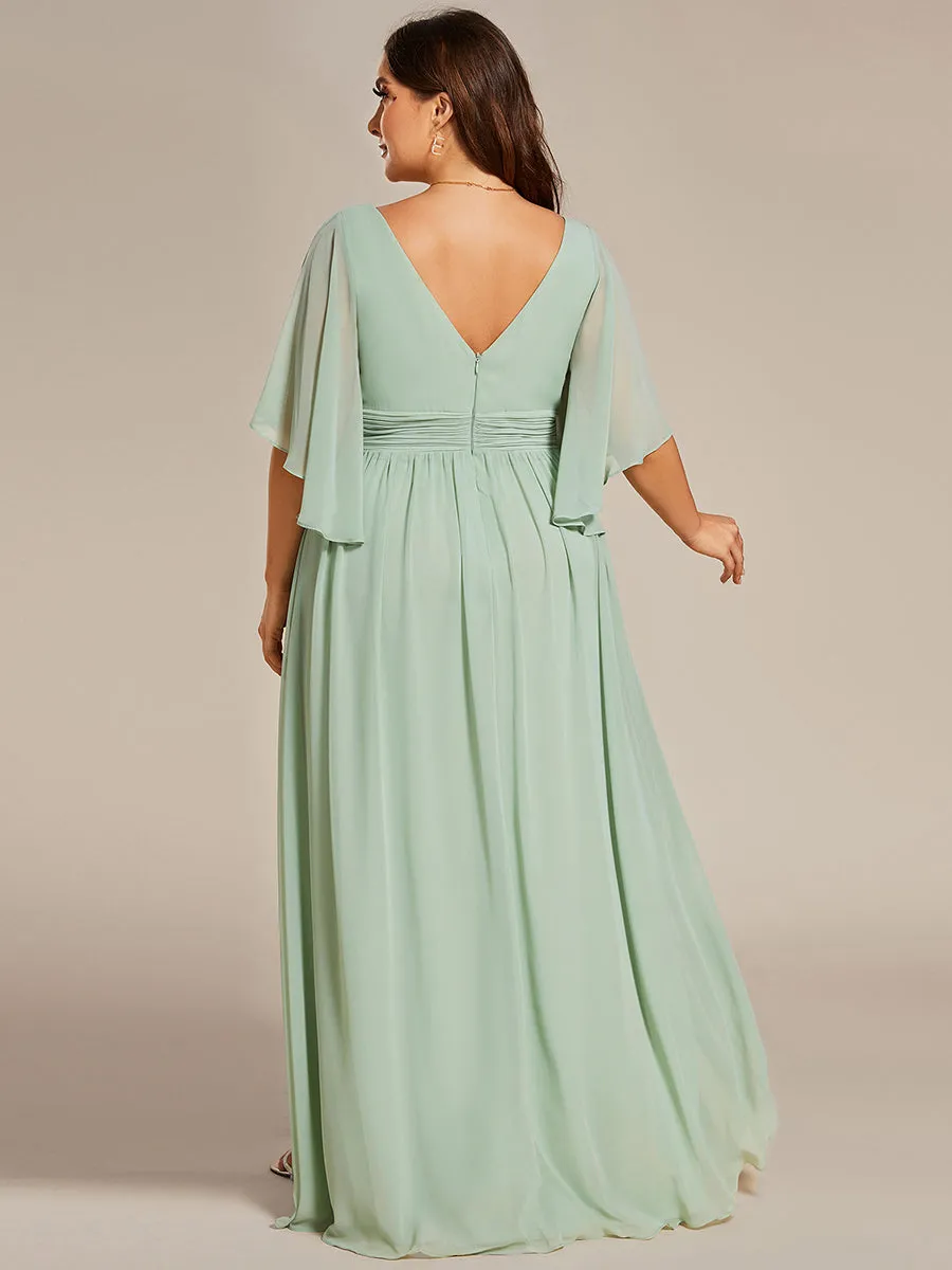 Plus V Neck Pleated Belt Chiffon Bridesmaid Dresses