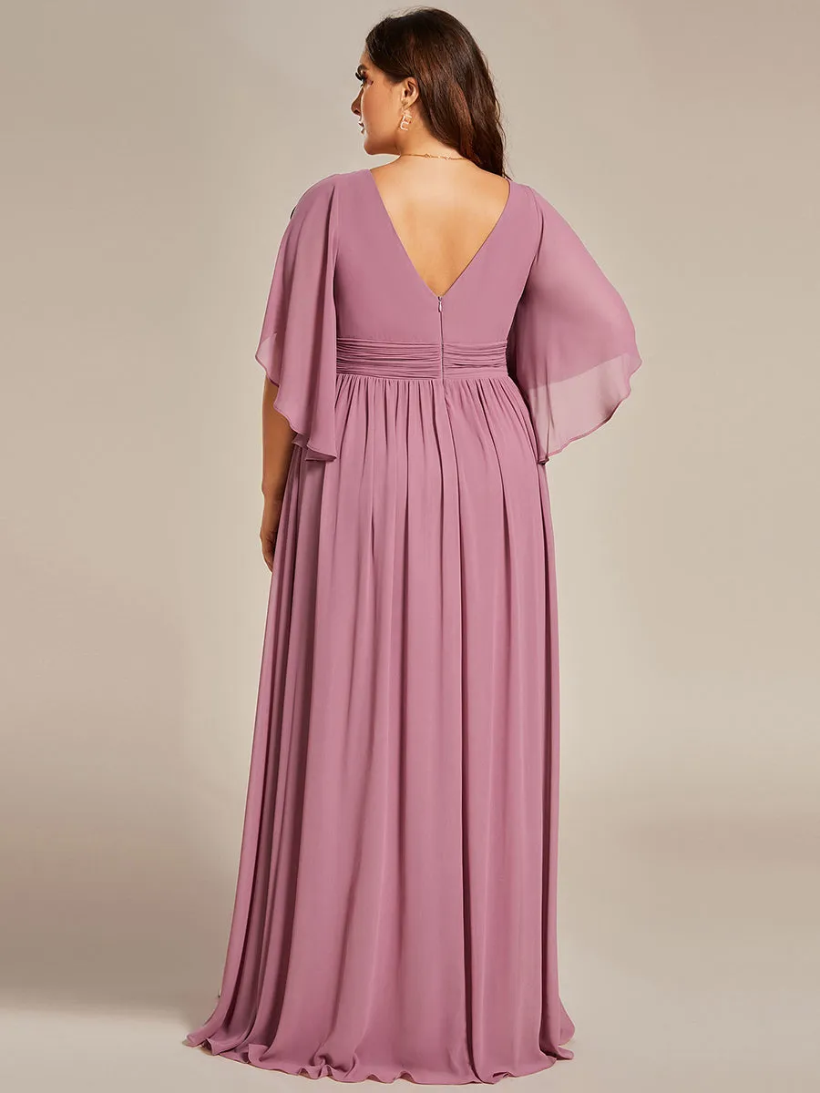 Plus V Neck Pleated Belt Chiffon Bridesmaid Dresses