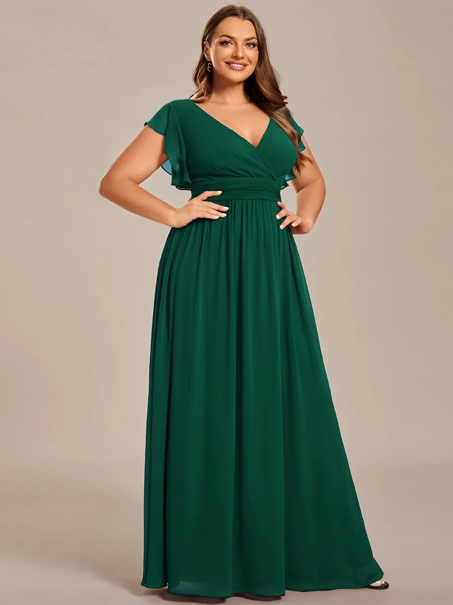 Plus V Neck Pleated Belted Ruffles Wholesale Bridesmaid Dresses