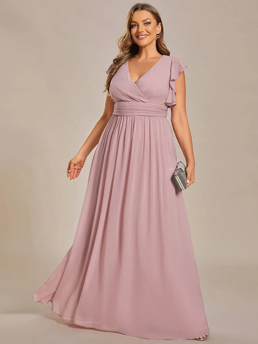 Plus V Neck Pleated Belted Ruffles Wholesale Bridesmaid Dresses