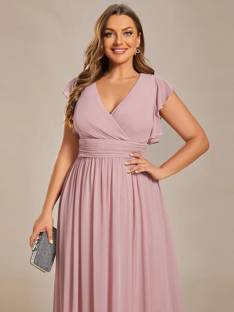 Plus V Neck Pleated Belted Ruffles Wholesale Bridesmaid Dresses