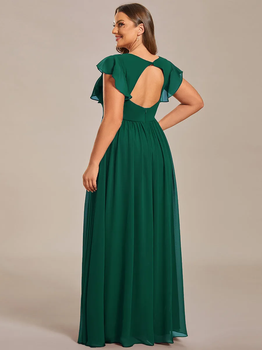 Plus V Neck Pleated Belted Ruffles Wholesale Bridesmaid Dresses