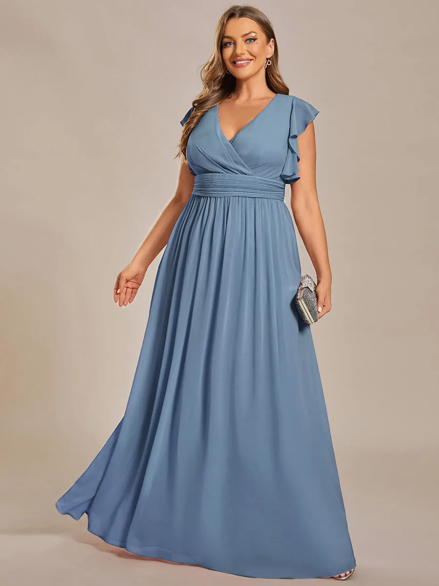 Plus V Neck Pleated Belted Ruffles Wholesale Bridesmaid Dresses