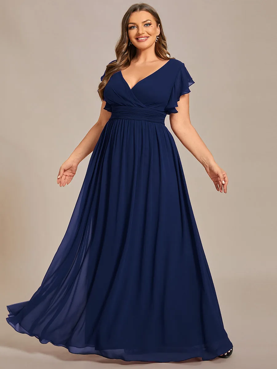 Plus V Neck Pleated Belted Ruffles Wholesale Bridesmaid Dresses