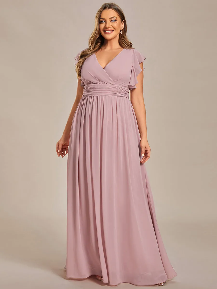 Plus V Neck Pleated Belted Ruffles Wholesale Bridesmaid Dresses