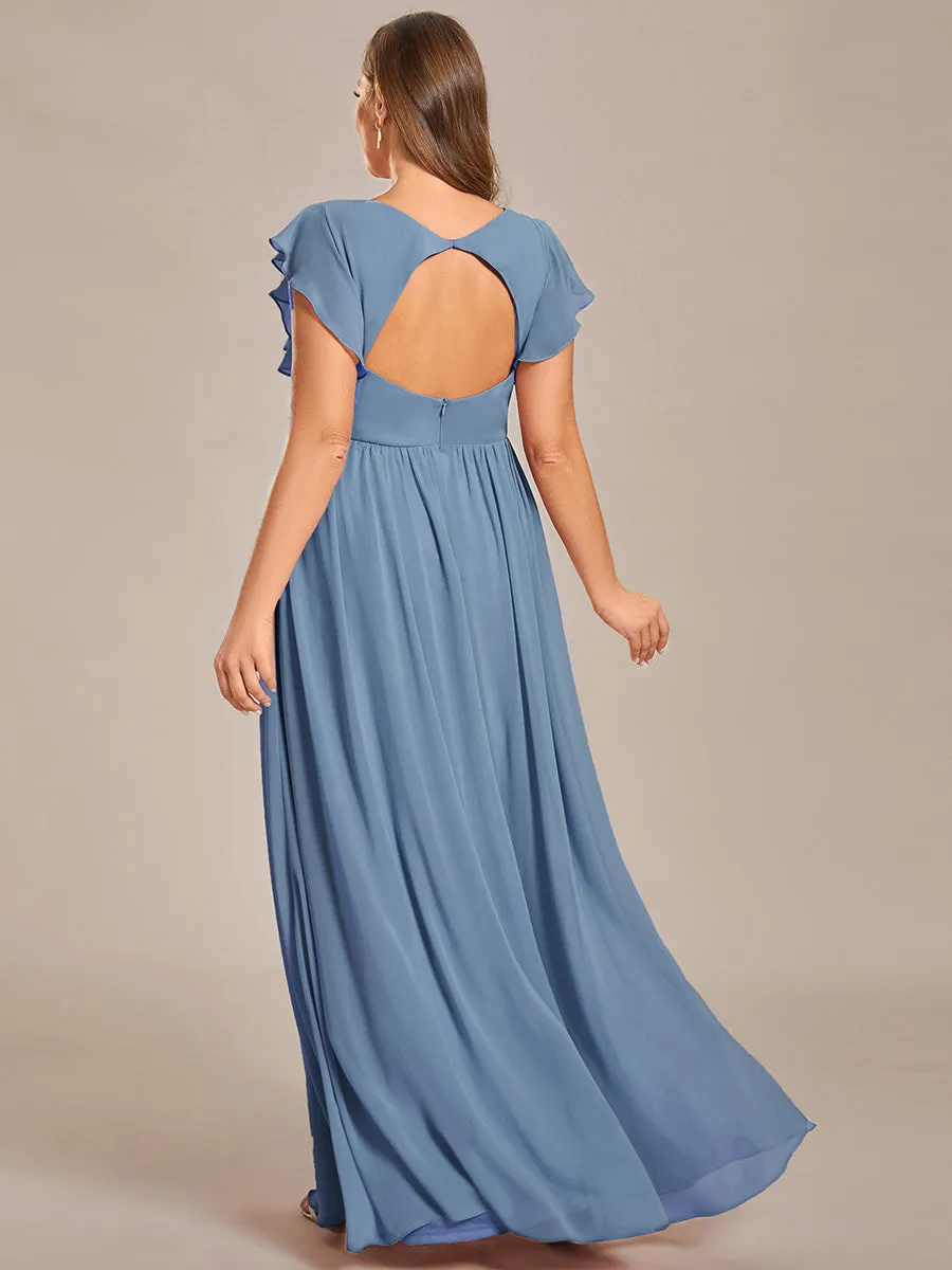 Plus V Neck Pleated Belted Ruffles Wholesale Bridesmaid Dresses