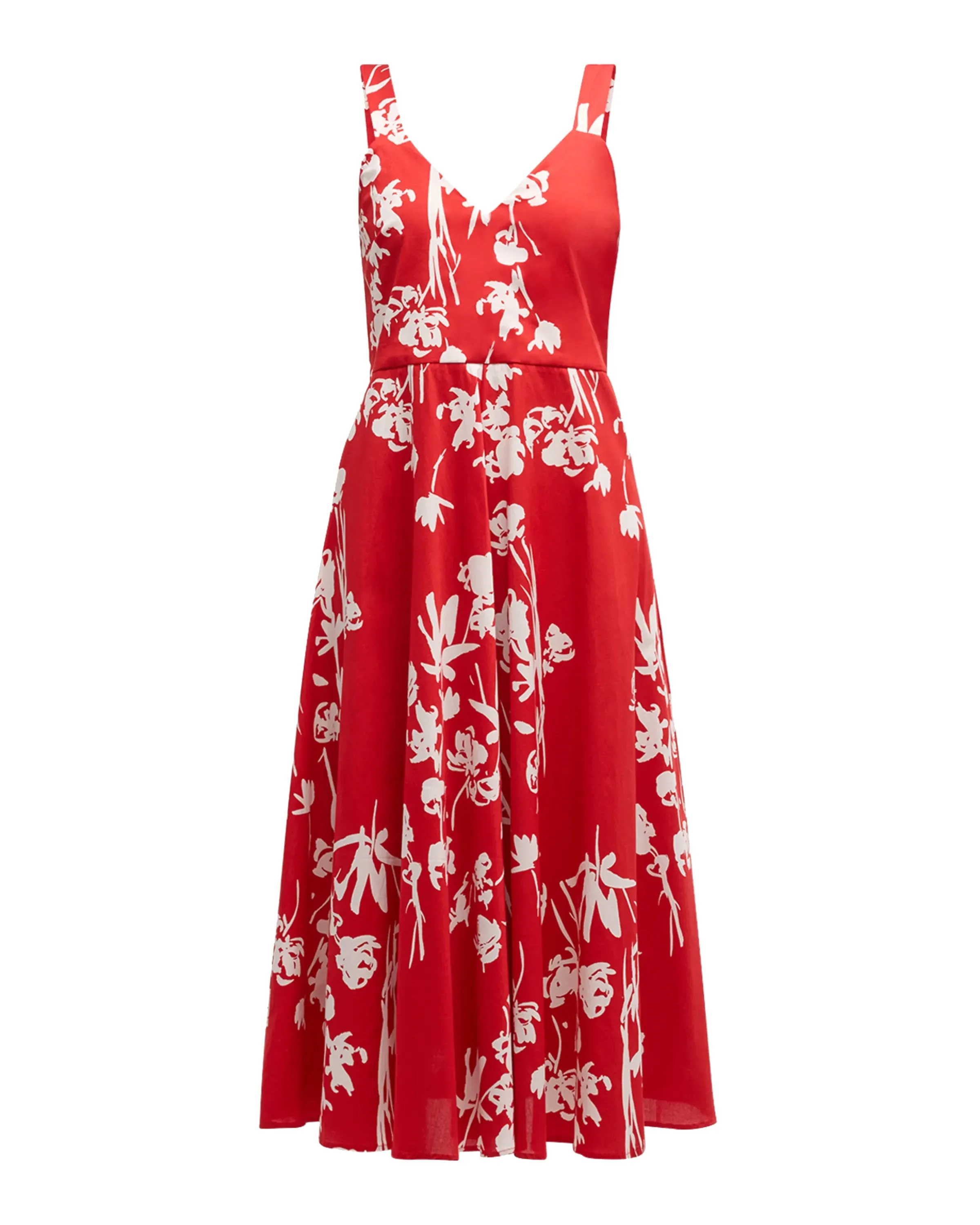 Poplin Printed Midi Tank Dress (Red Floral)