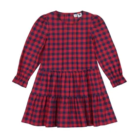 Poppy Girls Dropwaist Dress Red Navy Check