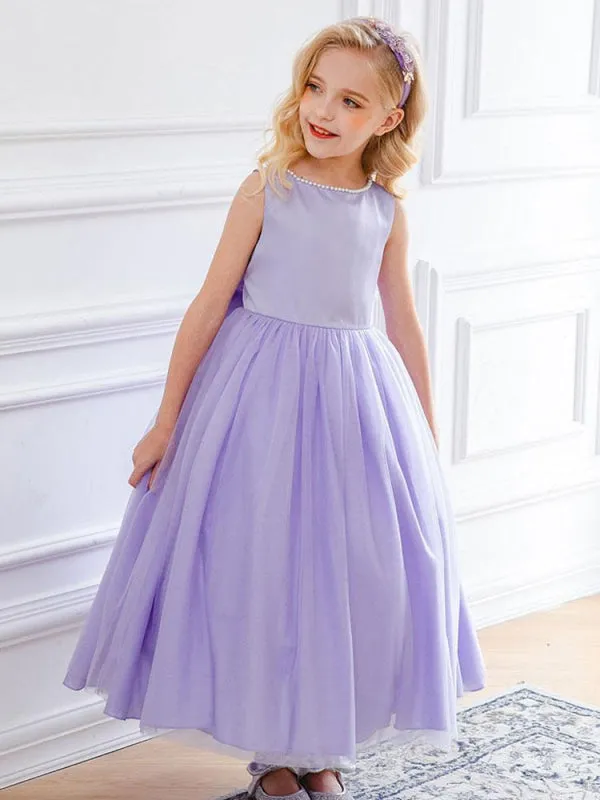 Purple Little Flower Girl Dresses Sleeveless Tulle Beaded Kids Party Dresses