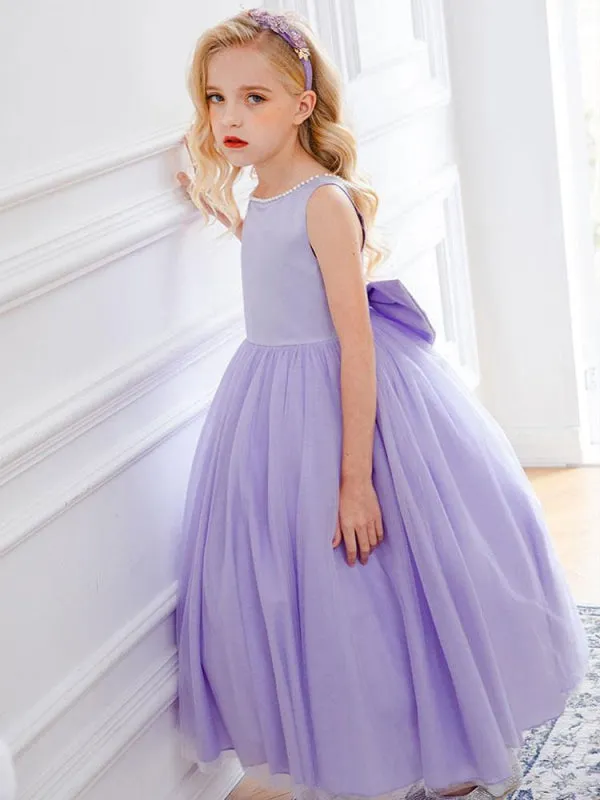 Purple Little Flower Girl Dresses Sleeveless Tulle Beaded Kids Party Dresses