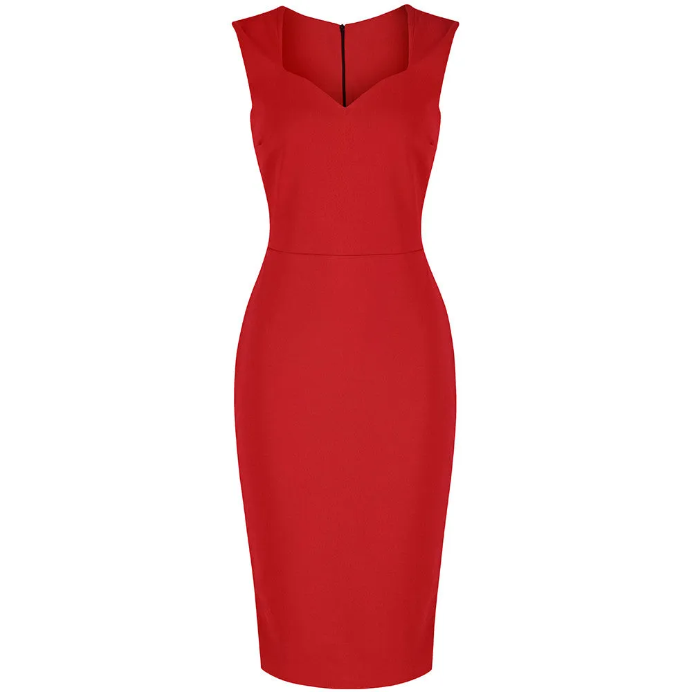 Red 40s Bodycon Hollywood Pencil Dress