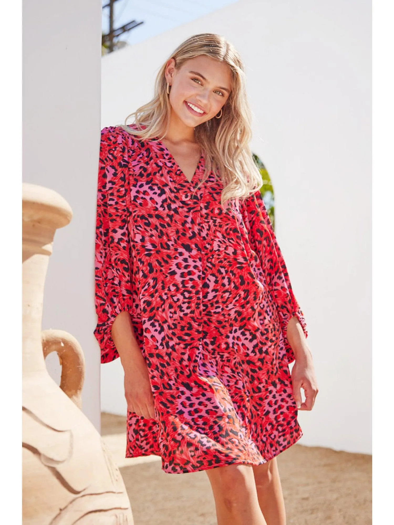 Red and Pink Leopard Dress