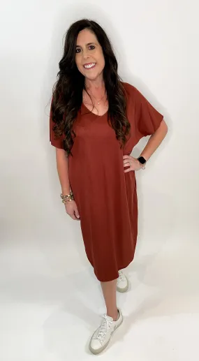 Red Brick Solid Basic Dress