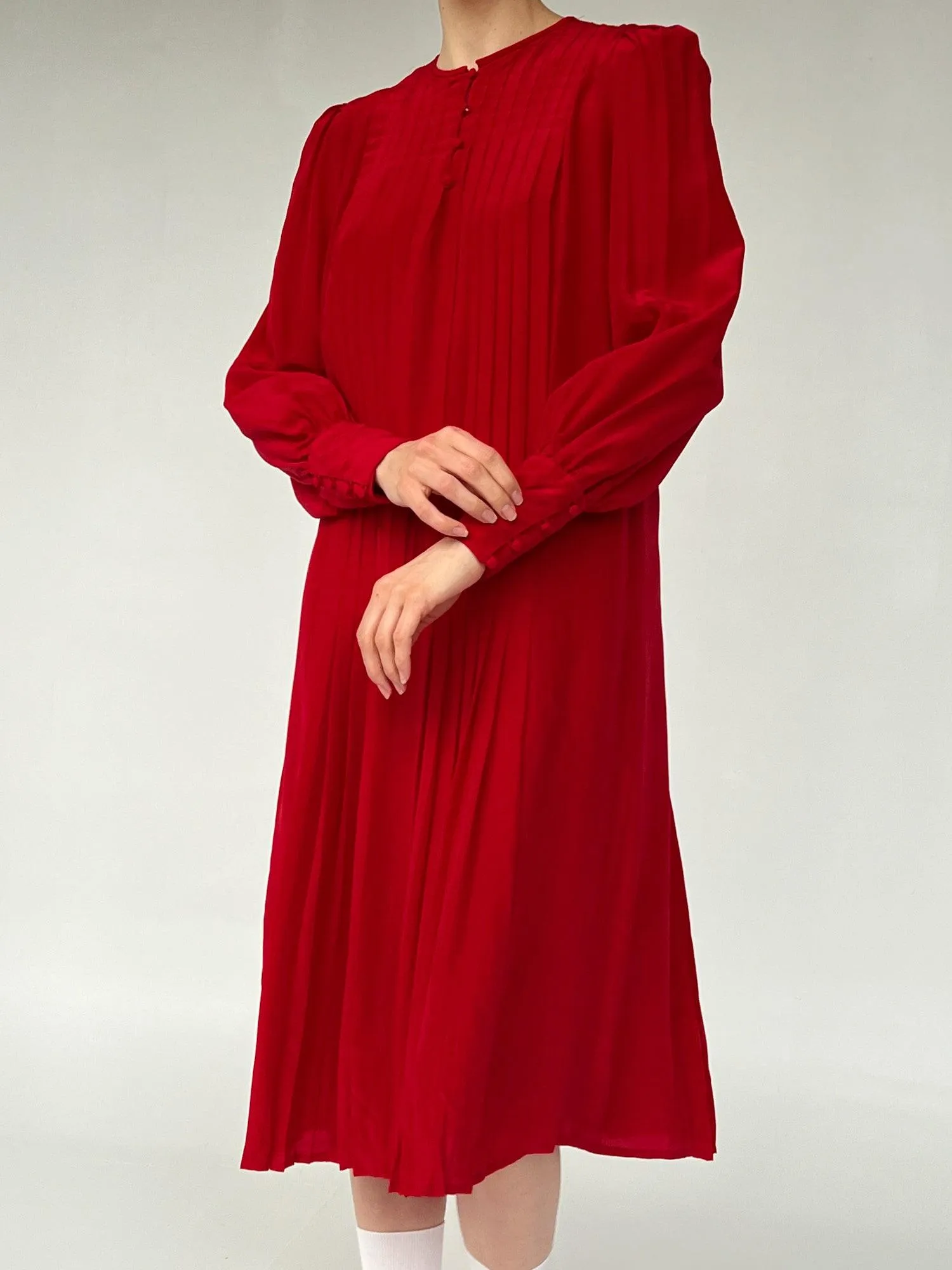 Red Silk Pleated Dress (M)