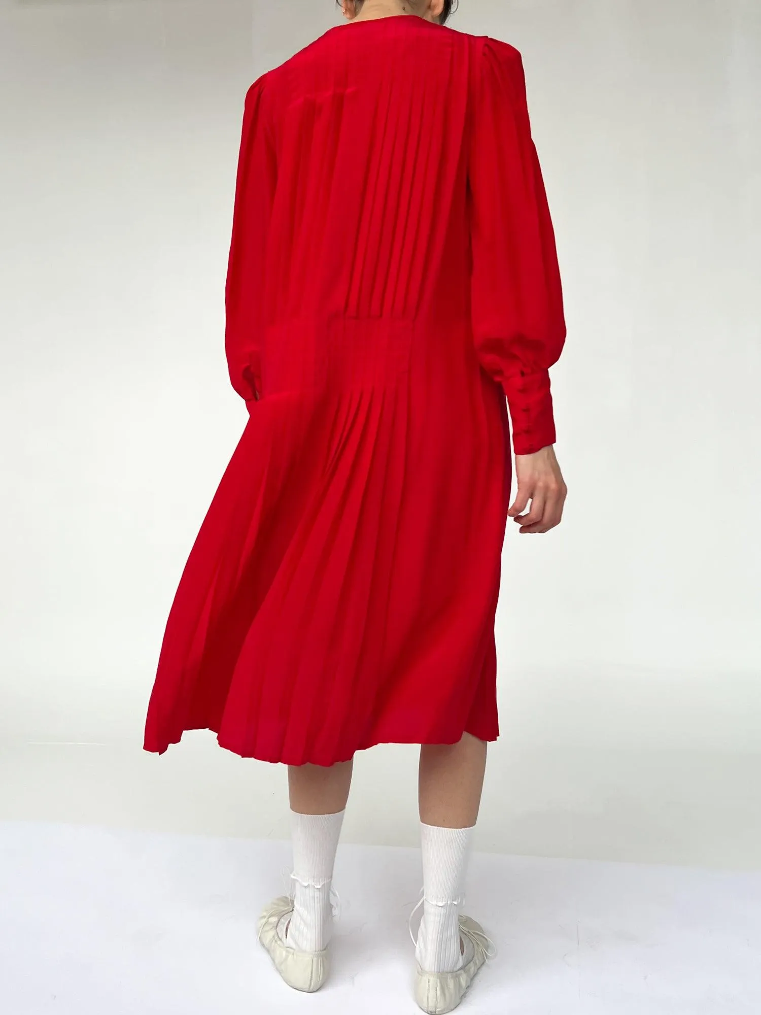 Red Silk Pleated Dress (M)