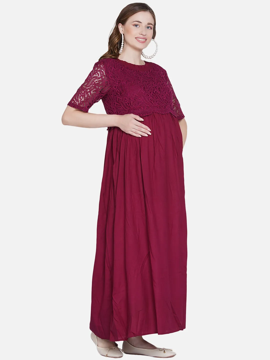 Red Wine Maternity and Nursing Maxi Dress