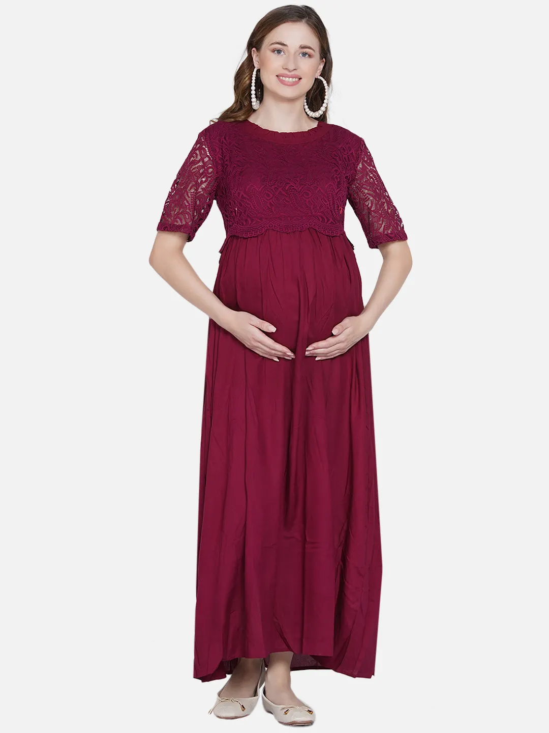 Red Wine Maternity and Nursing Maxi Dress