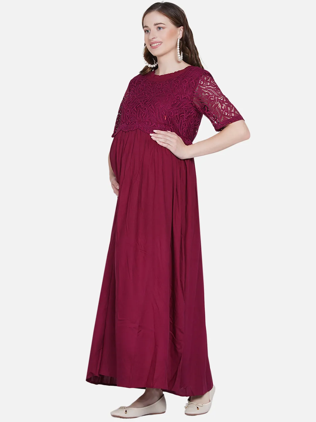 Red Wine Maternity and Nursing Maxi Dress