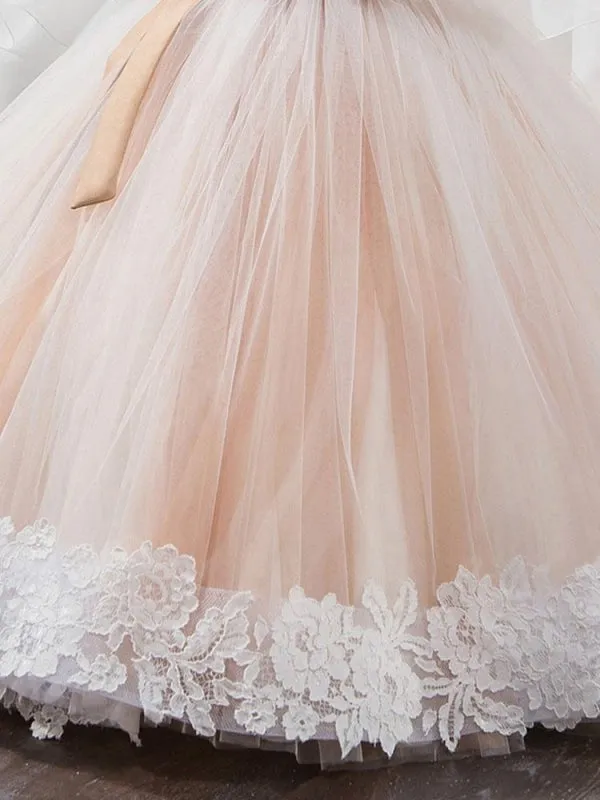 Round Neck Lace Tulle Ball Gown Flower Girl Dresses Jewel Neck Lace Sleeveless Ankle Length Kids Pageant Dresses