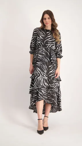 Ruffle Layers Dress / Black & White