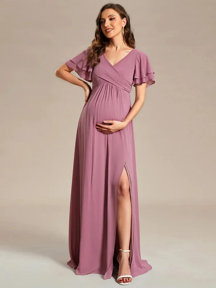 Ruffle Sleeves Split Chiffon Maternity Dresses