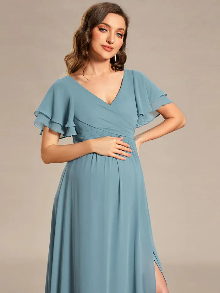 Ruffle Sleeves Split Chiffon Maternity Dresses