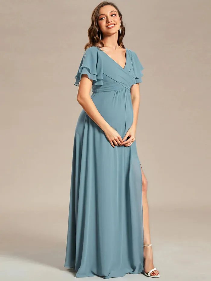 Ruffle Sleeves Split Chiffon Maternity Dresses