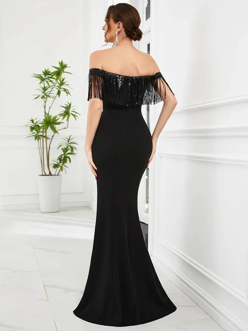 Sexy Tassels Off Shoulders Fishtail Evening Dresses