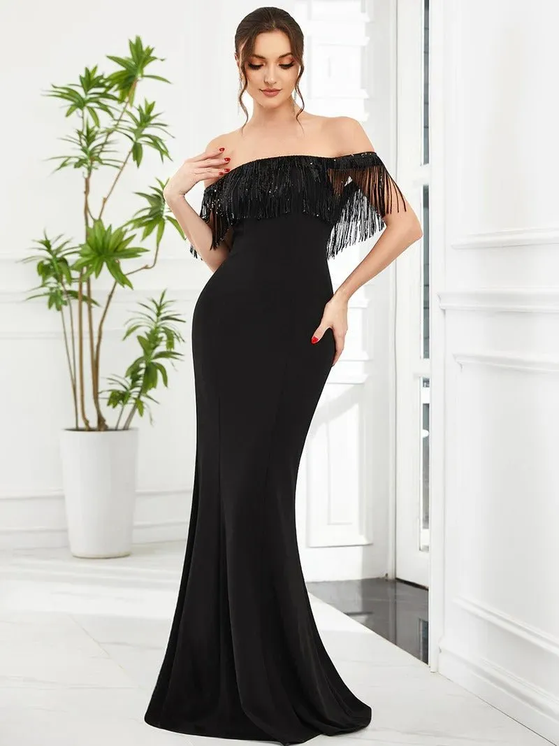 Sexy Tassels Off Shoulders Fishtail Evening Dresses