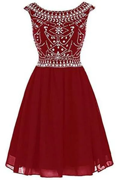 Short Beading Homecoming Chiffon V-back Prom Dresses