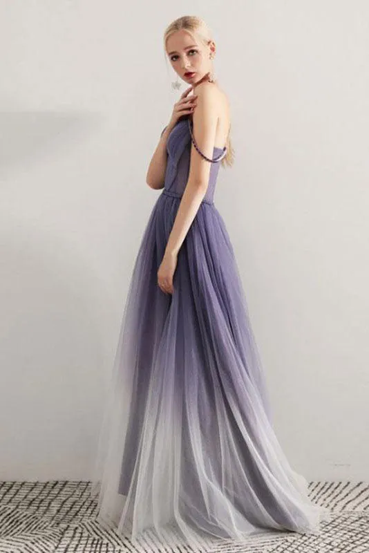 Simple Sweetheart Ombre Prom Dresses Spaghetti Straps Long Party Gown