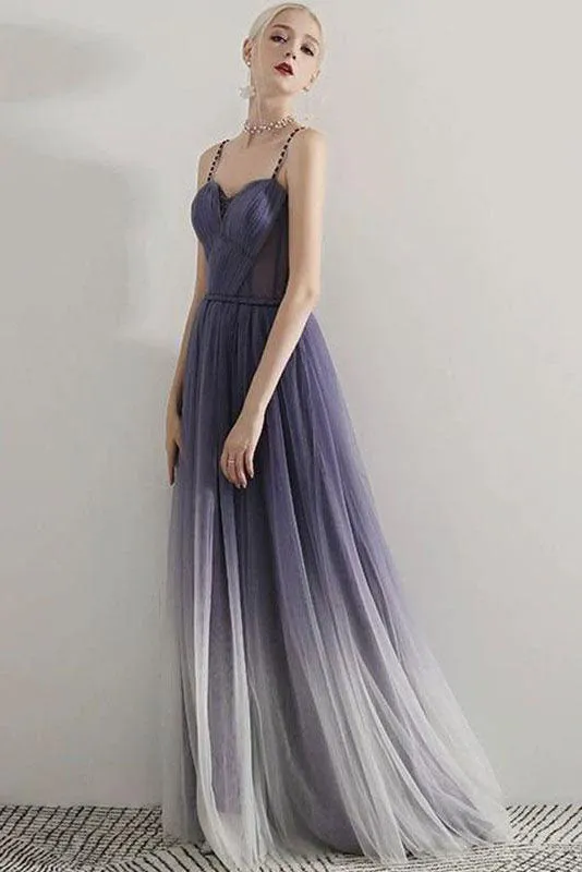 Simple Sweetheart Ombre Prom Dresses Spaghetti Straps Long Party Gown