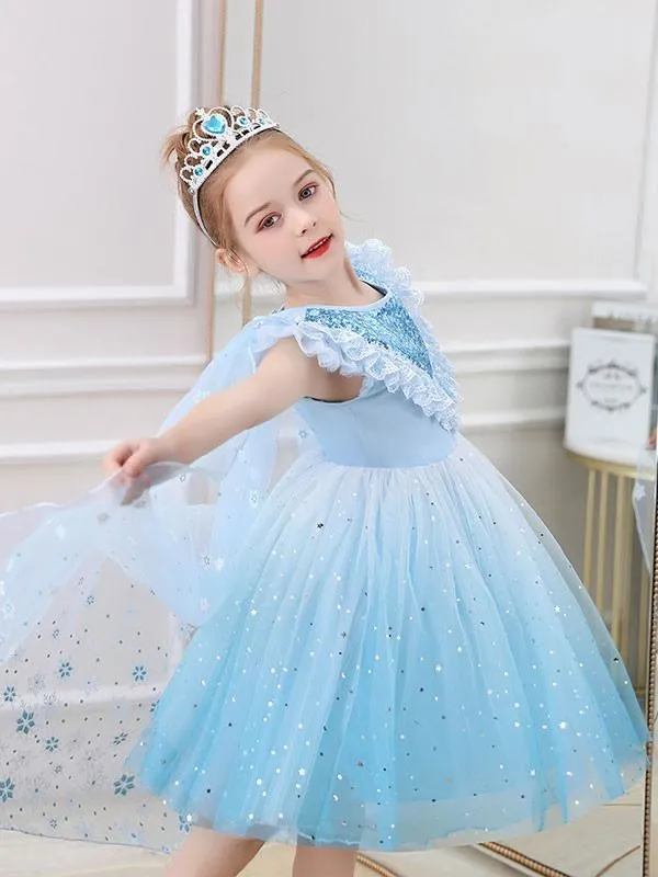 Sky Blue Aline Princess Flower Girl Dresses Jewel Neck Lace Sleeveless Short Dress Kids Social Party Dresses