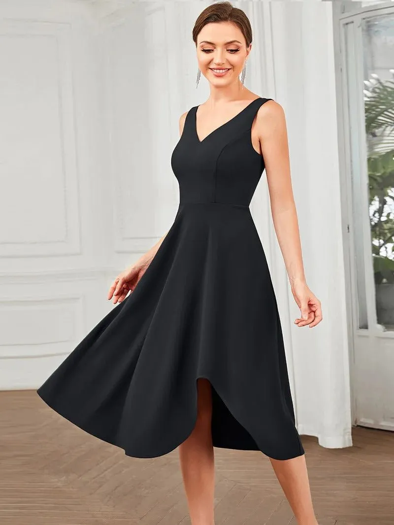 Sleeveless Asymmetrical Hem Evening Dresses with V Neck