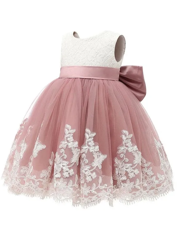 Sleeveless Bows Kids Tutu Flower Girl Dresses