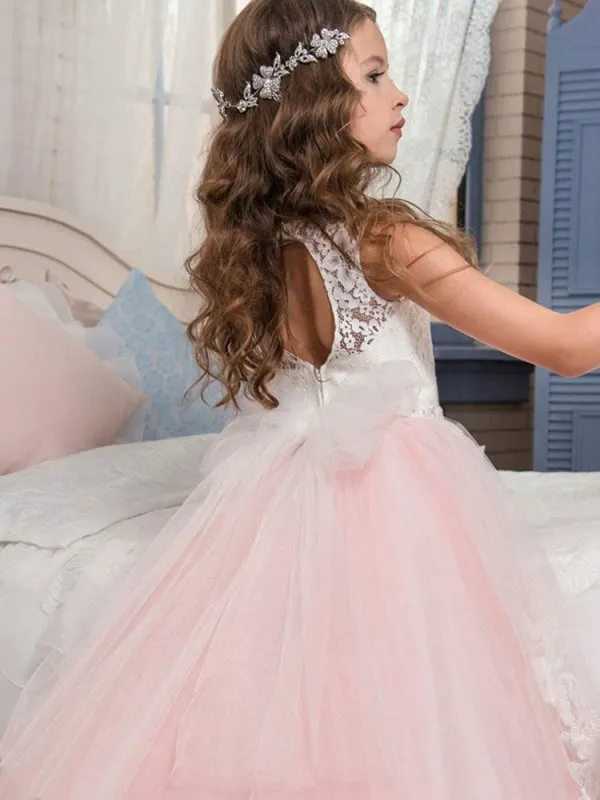 Sleeveless Butterfly Flower Girl Dresses Jewel Neck Formal Kids Princess Dresses