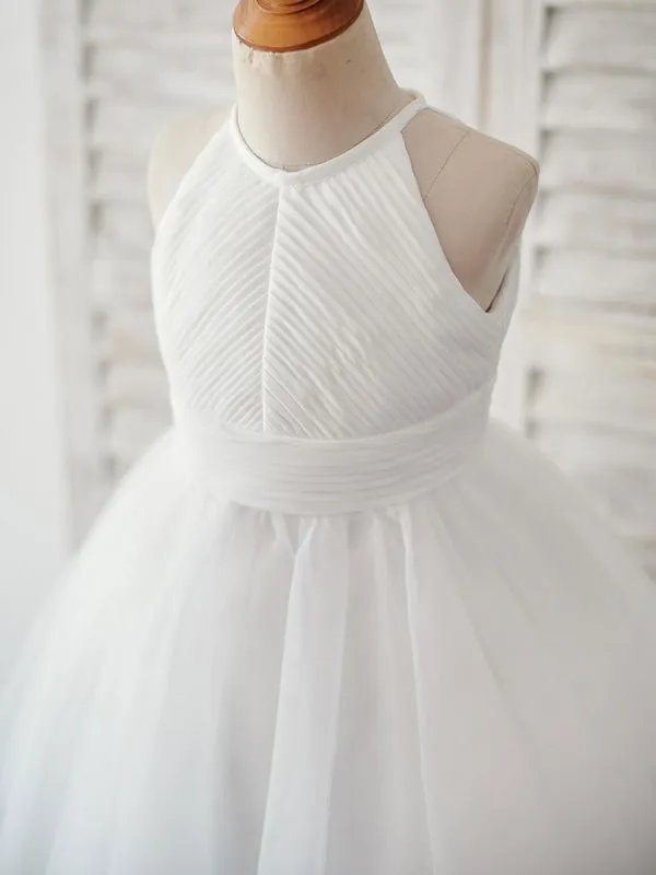 Sleeveless Crewneck White Flower Girl Dresses