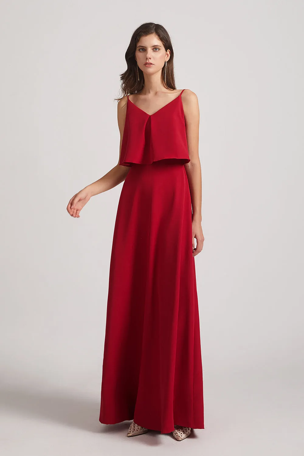 Slender Straps Tiered Floor Length Bridesmaid Dresses (AF0006)