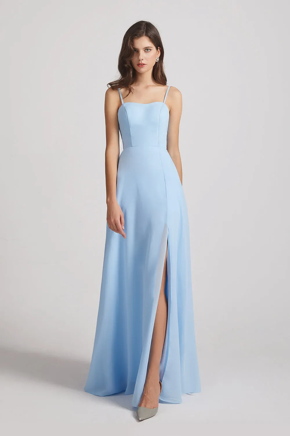 Spaghetti Straps Chiffon Split-side Long Bridesmaid Dresses (AF0109)