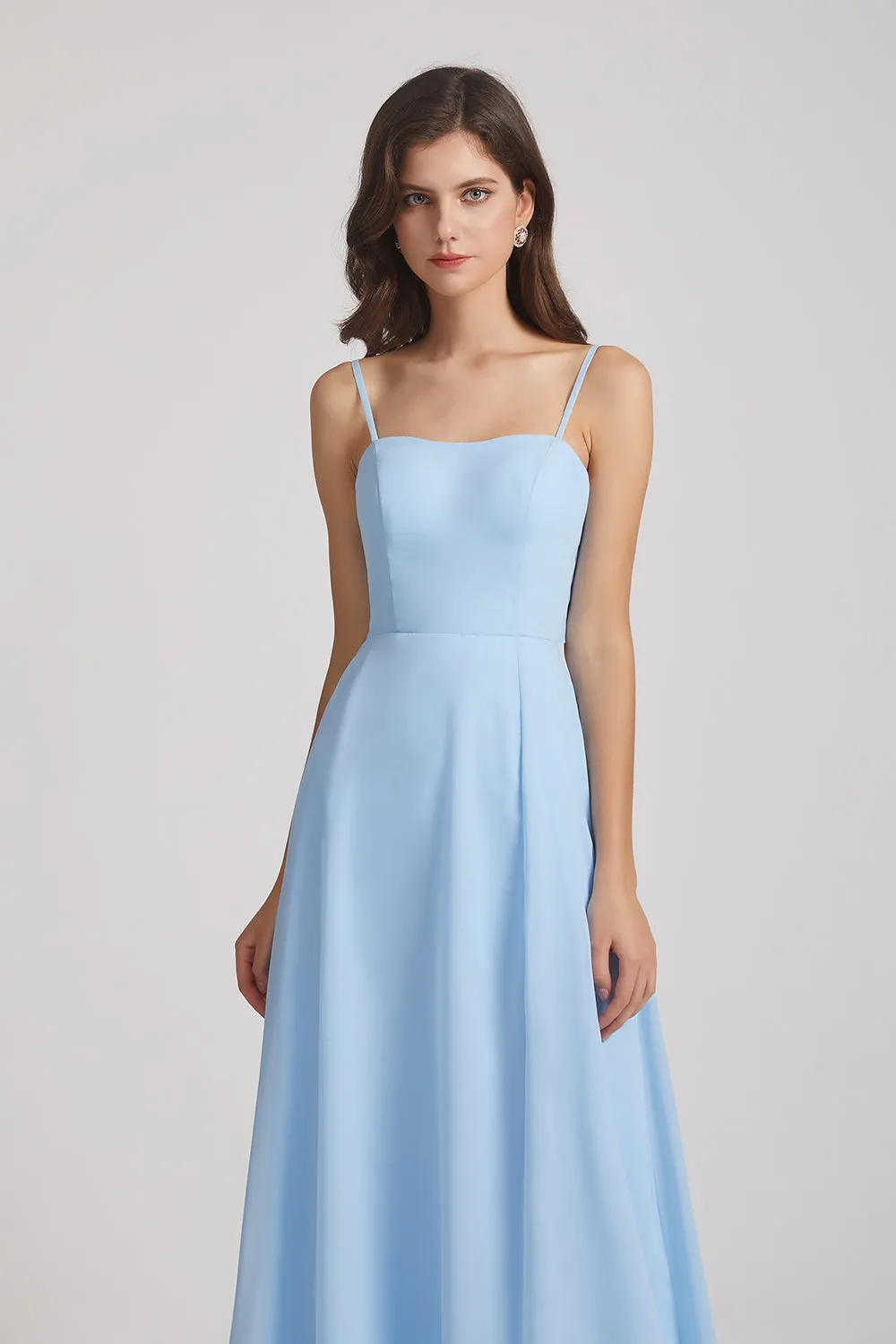 Spaghetti Straps Chiffon Split-side Long Bridesmaid Dresses (AF0109)